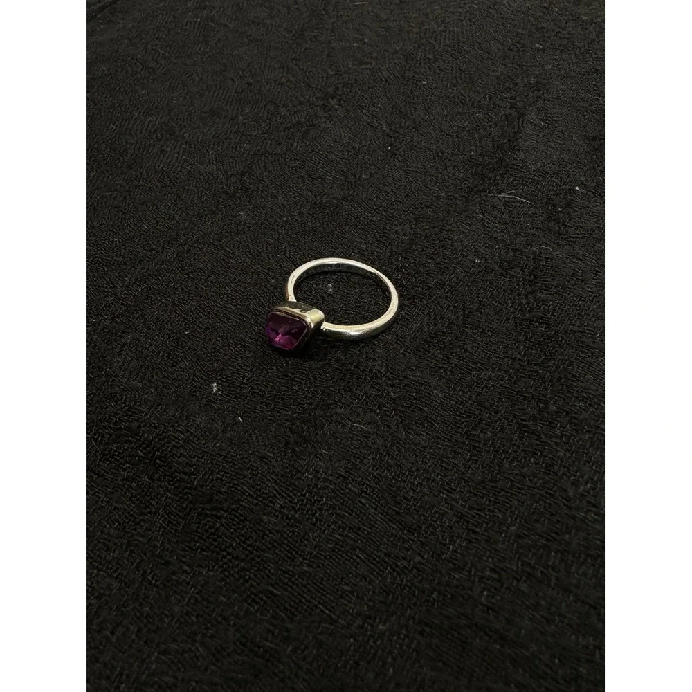 Silver Tone Purple Pear Shaped Ring Size 9.5 Minimalist